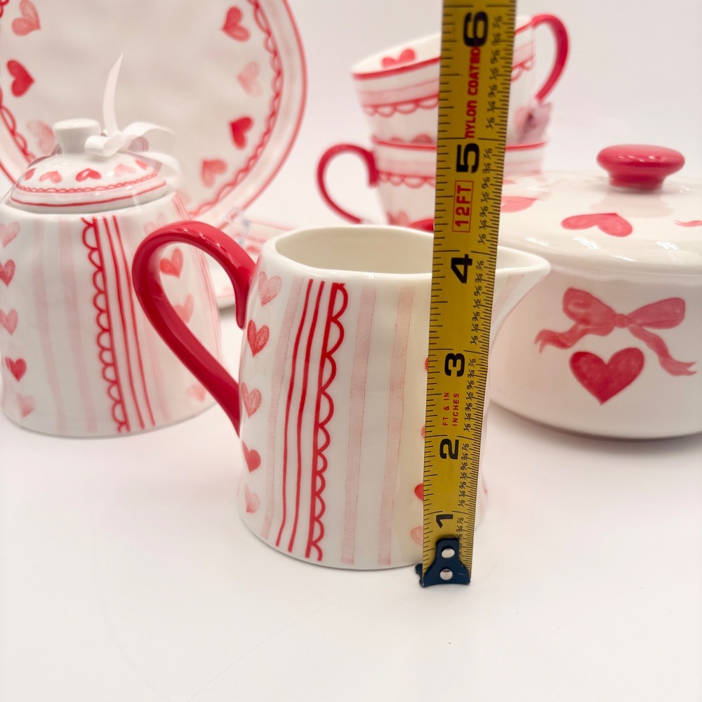 Grace Bake Shop Hearts Ceramic Baking Set Measuring Cups Sugar Creamer Plates - Picture 8 of 11